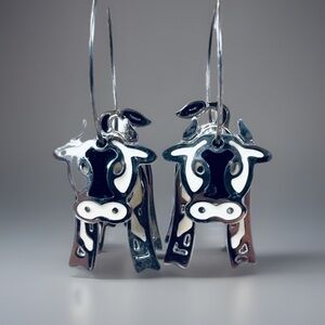 Super cute 3-D aged, silvertone, cow hoop earrings